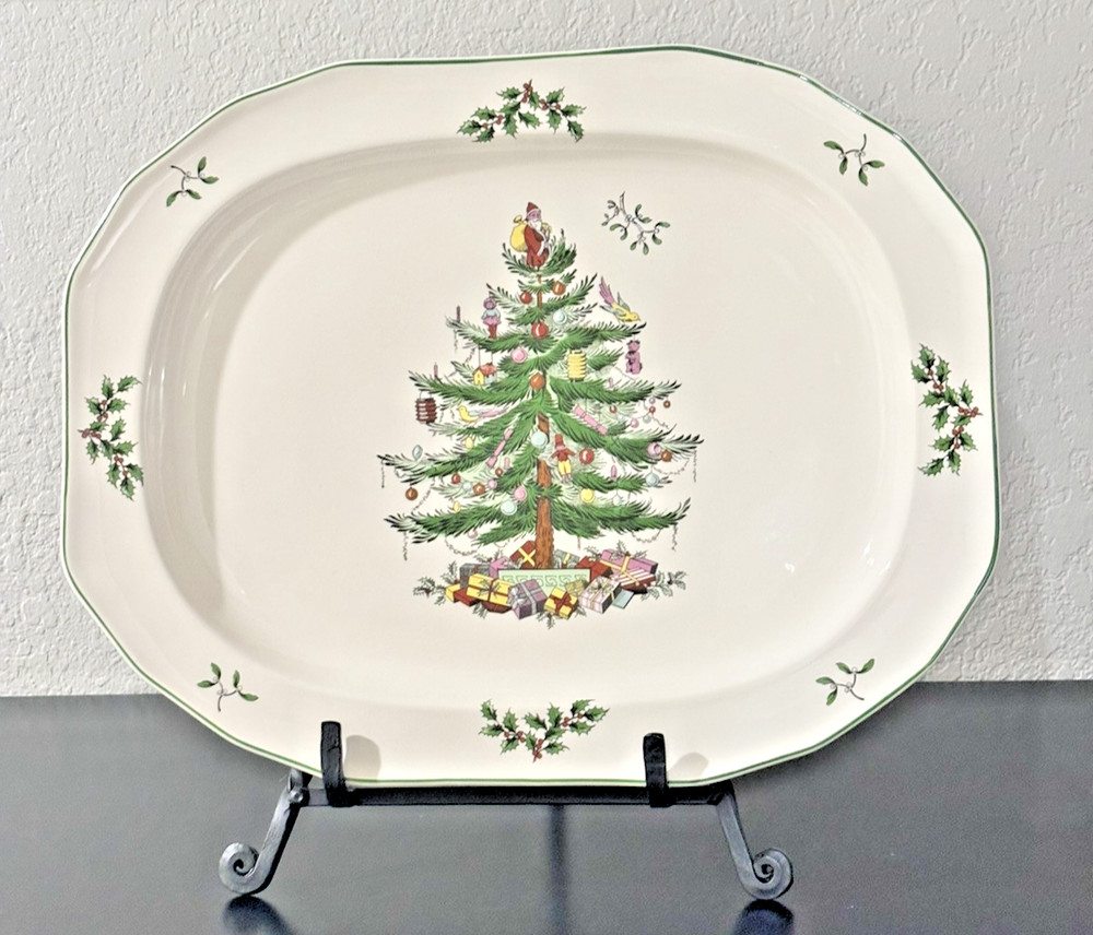 New Spode CHRISTMAS TREE Sculpted Rectangular Serving Platter, 11" x 14""