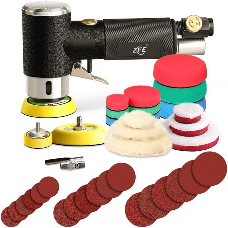 High Efficiency Air Random Orbital Sander W/ Buffing Pads & Sandpapers New