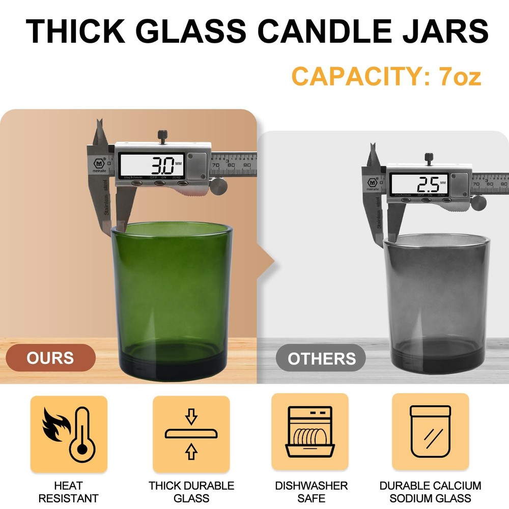 16 PCS Thick Candle Jars Making 7 oz Empty Wood Lids Sample Container Green