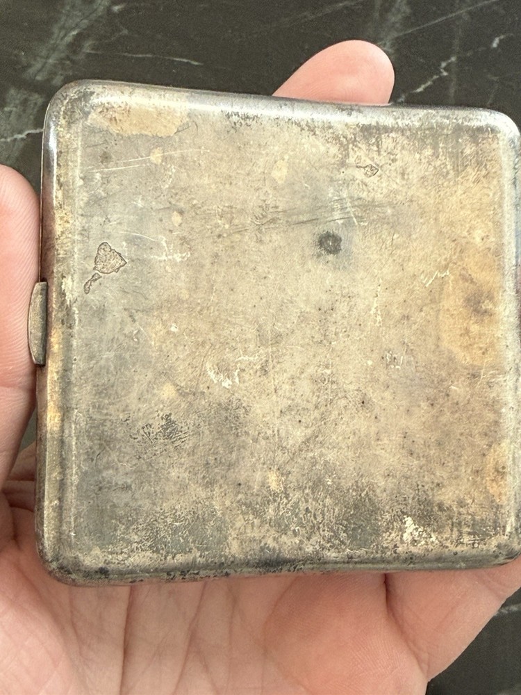 Solid Sterling Silver & 14K Gold Inlay Antique Cigarette Case 90 Grams