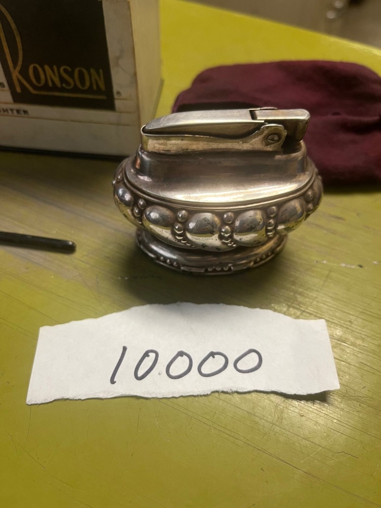 Vintage “Crown” Silver-Plated Ronson Table Lighter With Box