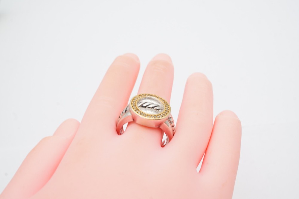 Sterling Silver 925 Diamond Ring Textured Size 7.25