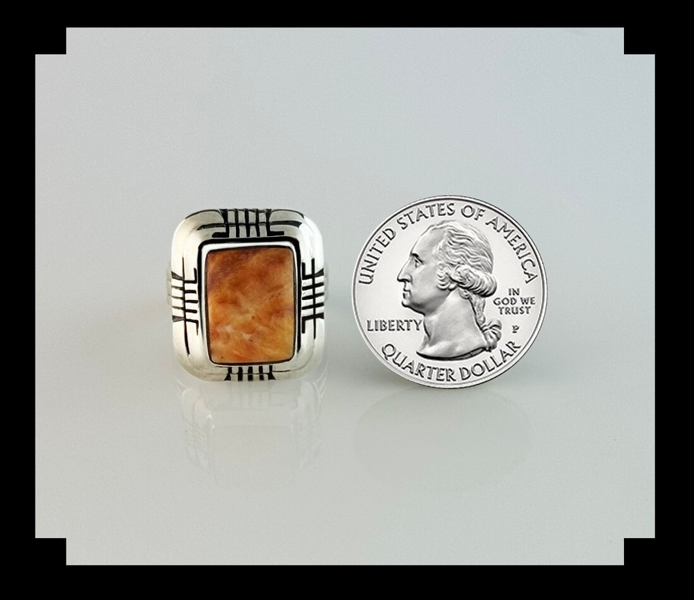 Handcrafted Sterling and Spiny Oyster Double Stack Ring Size 9 1/4