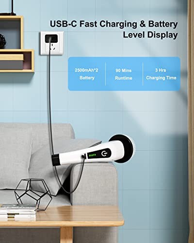 Electric Spin Scrubber, Cordless Cleaning Brush with 8 Replaceable Brush White