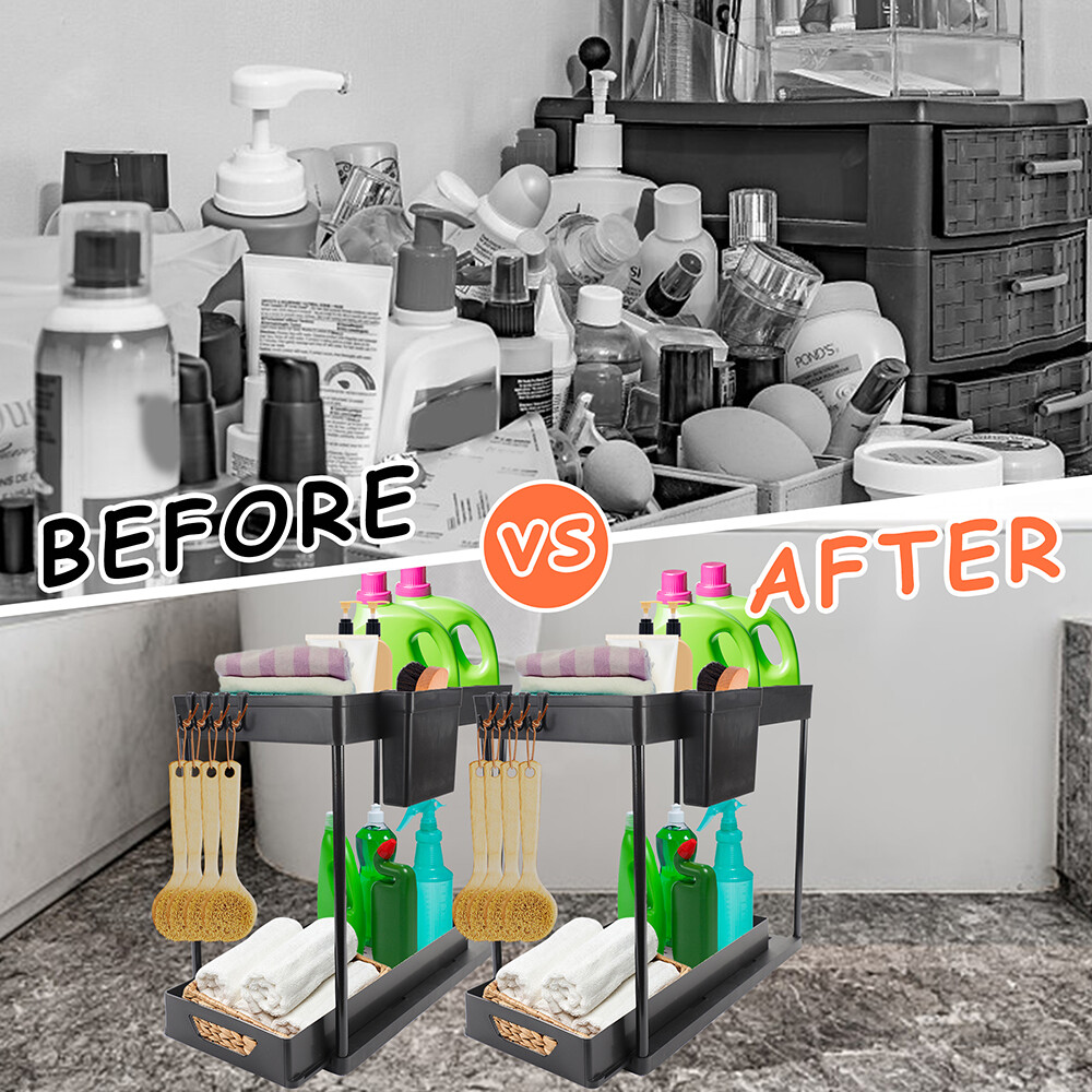 2 Pack Under Sink Organizers And Storage, Pull Out Bathroom Organizer