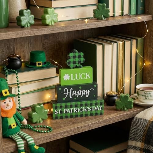 St. Patrick's Day Decorations, 4 Pcs Wooden St. Patrick's Day Table