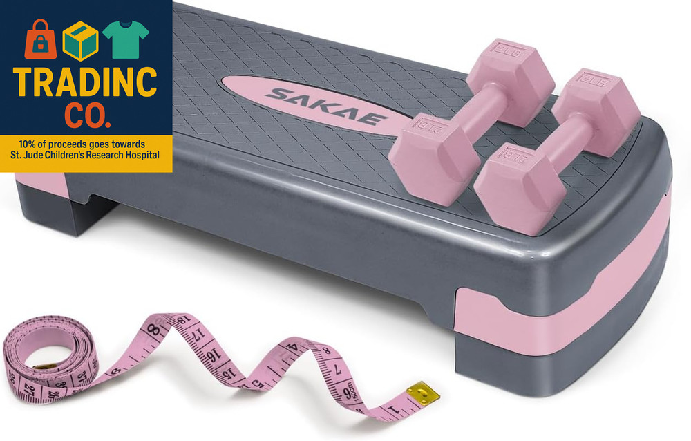 Adjustable Height Aerobic Stepper Set, Multiple Bundle Options with Dumbbells, K