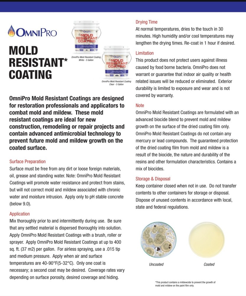 OmniPro White Mold Resistant Coating 5 Gal Pail