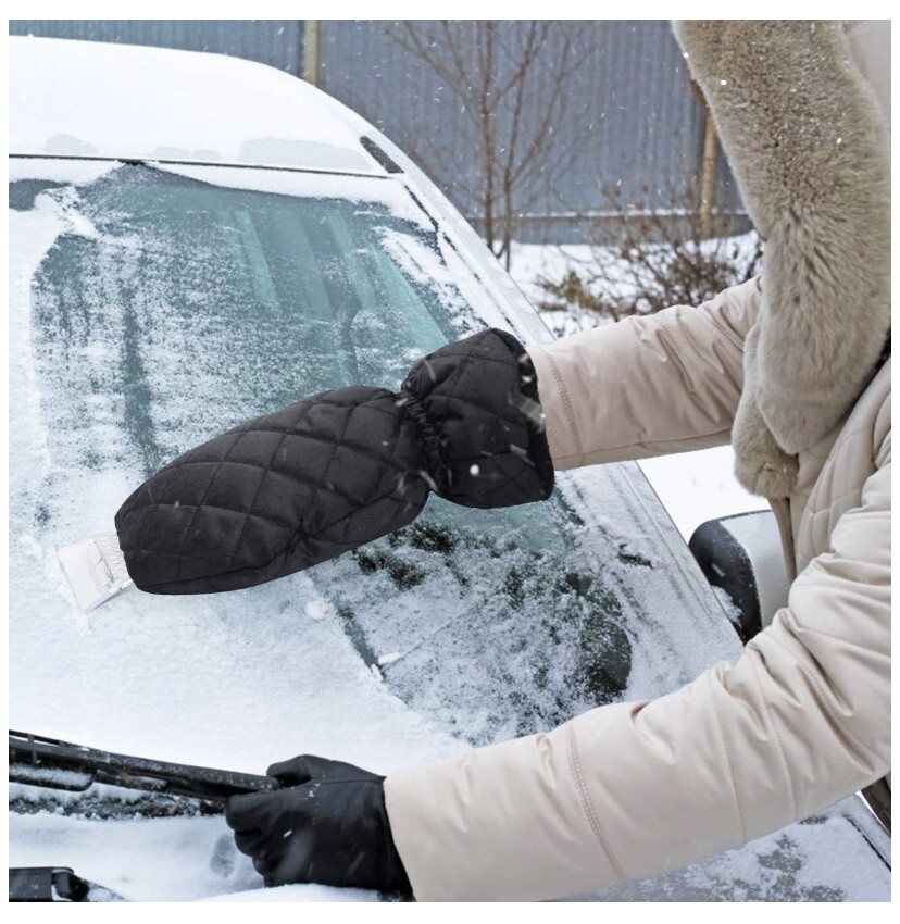 2-Pack Elastic Wristband Windscreen Ice Scraper Mitts Waterproof - Black