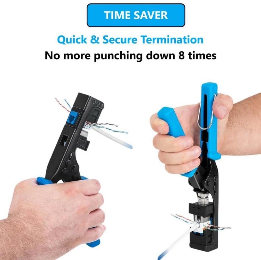 Keystone Jack Termination Tool + Cat 6A Blue Keystone Jacks 50 Pack