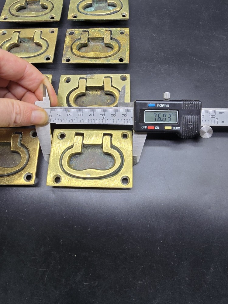 Set Of 8 Original Victorian Campaign Handles Solid Brass Rectangular 76 X 54mm