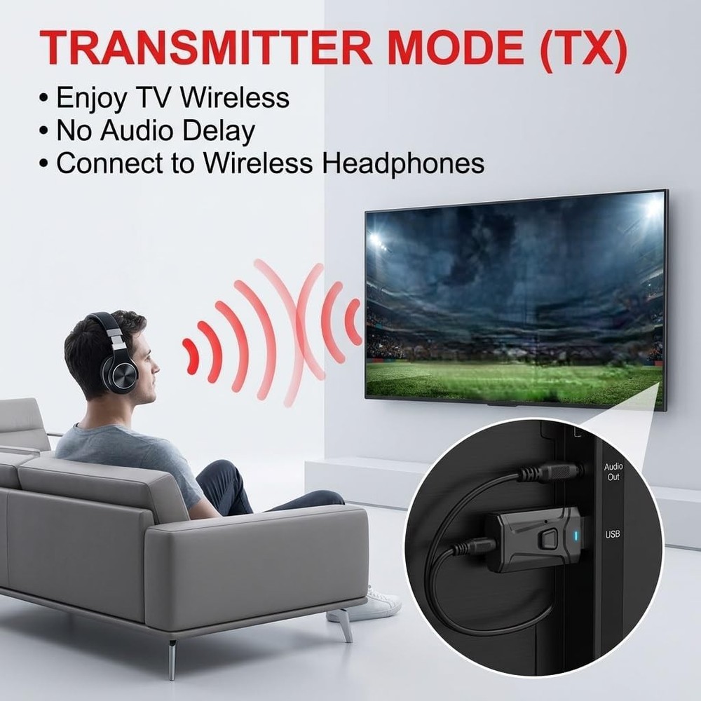 Bluetooth 5.0 Audio Transmitter Receiver 2-in-1 for TV PC Car