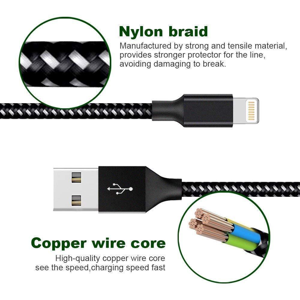 3 Cables iPhone Charger for Apple iPhone 12 11 X 13 14 iPad USB Cable