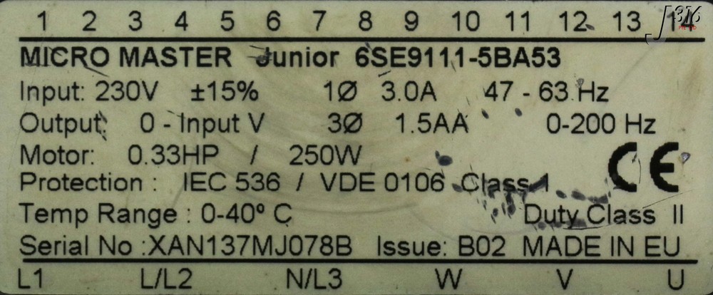 2484 SIEMENS MICRO MASTER JUNIOR, 230V 6SE9111-5BA53