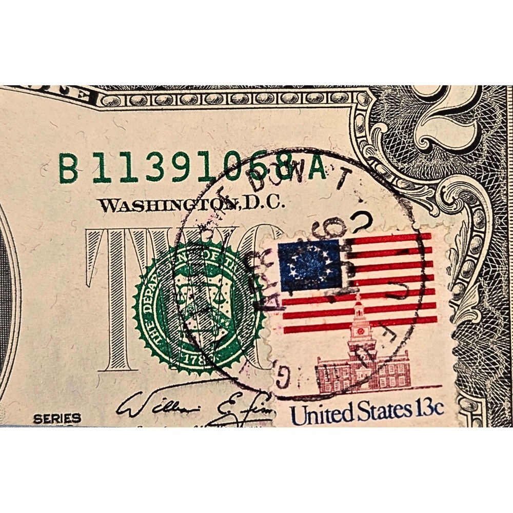Rare 1976 2-Dollar Bill | Bicentennial First Day Issue Cancellation 13cent Stamp