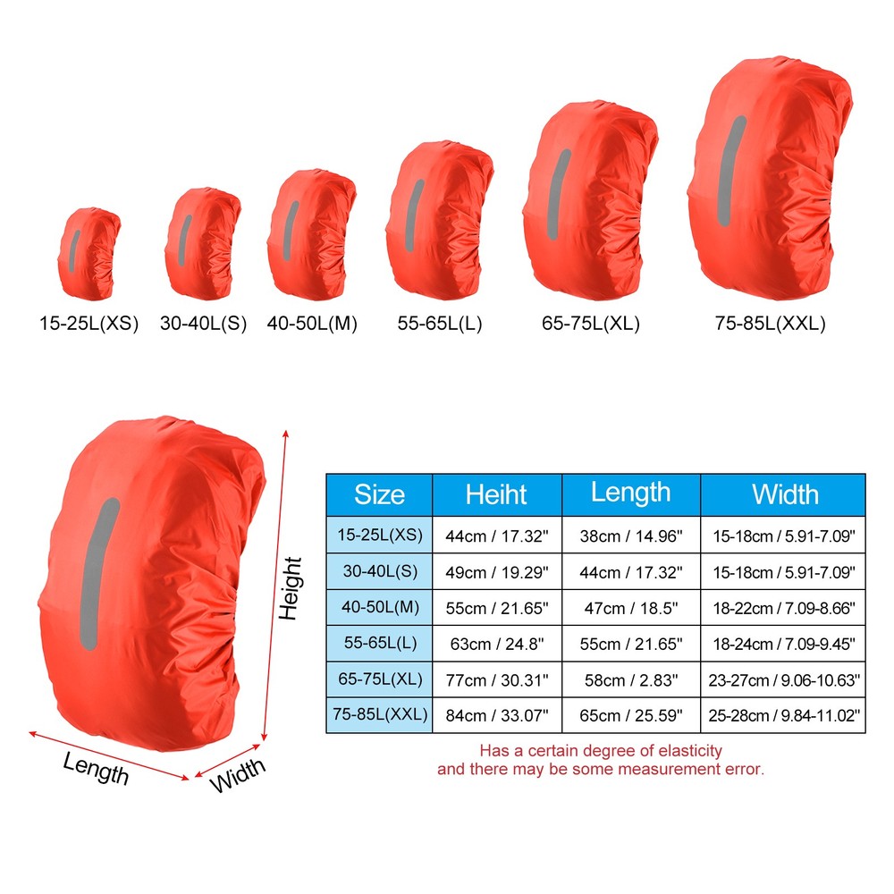 55-65L Waterproof Backpack Rain Cover with Vertical Strap L Orange