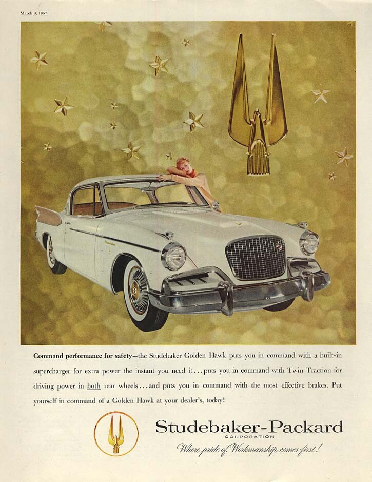 Command performance for safety - the Studebaker Golden Hawk ad 1957 P