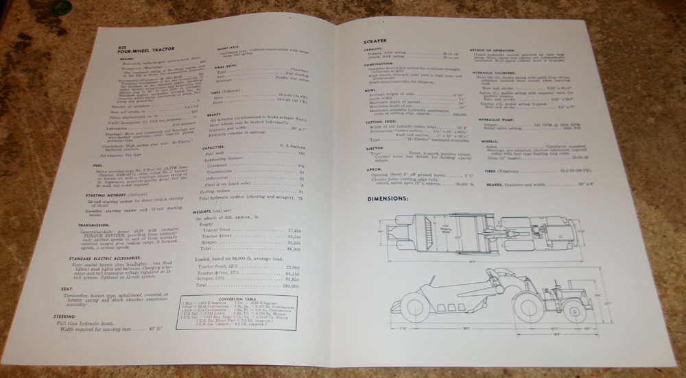 1963 CAT 632 wheel tractor-scraper 2 page brochure nice used