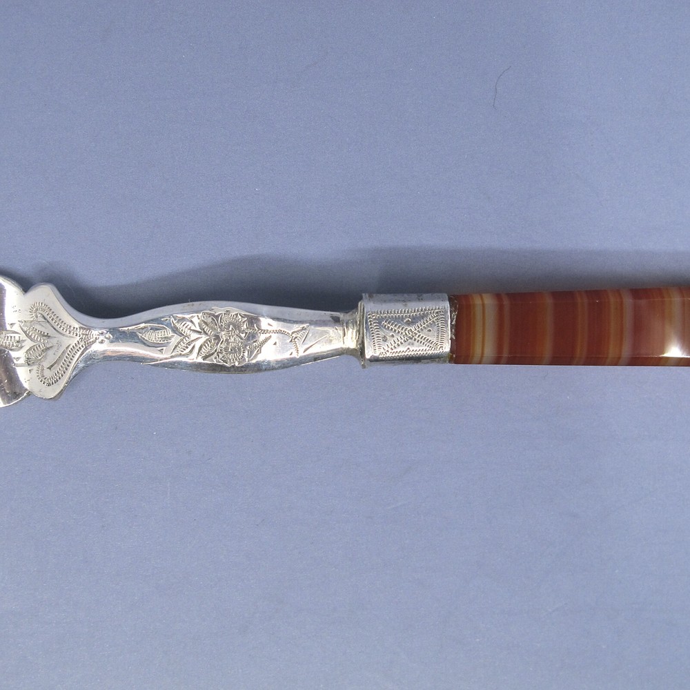 Dutch .835 Silver 3-Piece Agate Handled Serving Set 2 Forks & Server No Monogram