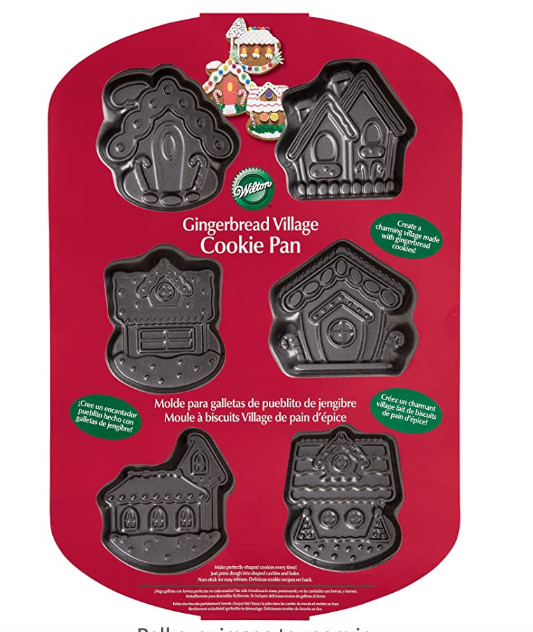 New WILTON Gingerbread Village Cookie Pan 6 Shaped Cavity Baking Pan
