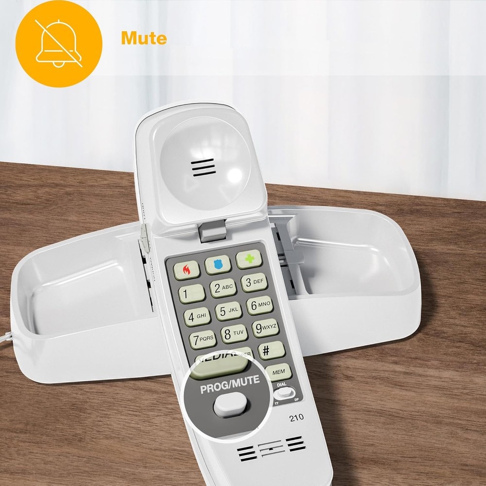 AT&T 210 Basic Trimline Corded Phone Single Line No AC Power Required (White)