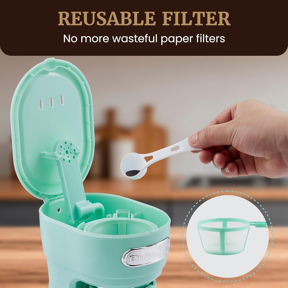 Sleek Mint Single-Serve Coffee Maker with Reusable Filter & Auto Shut-Off