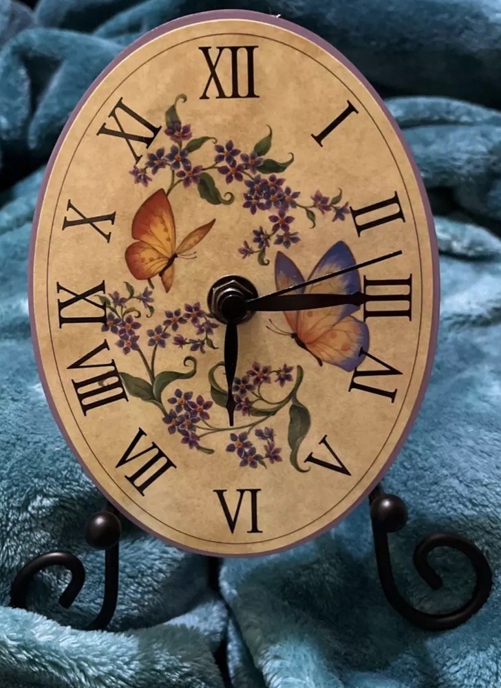 Avon Gift Collection Mini Clock with Bufferflies and Easel Stand Oval Shaped