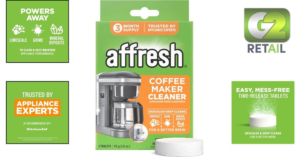 3-Count Affresh Easy Drop Coffee Maker Cleaner Tablets - Unscented and Effective
