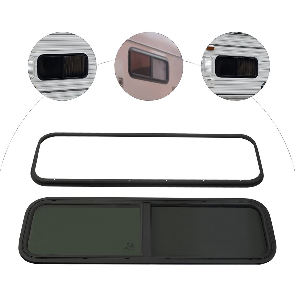 Camper RV Window 42" X 12" Horizontal Sliding Replacement Glass with Trim Ring