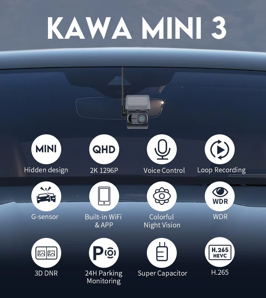 Dash Cam MINI 3 2K, WiFi Car DVR, Night Vision, Voice Control, APP