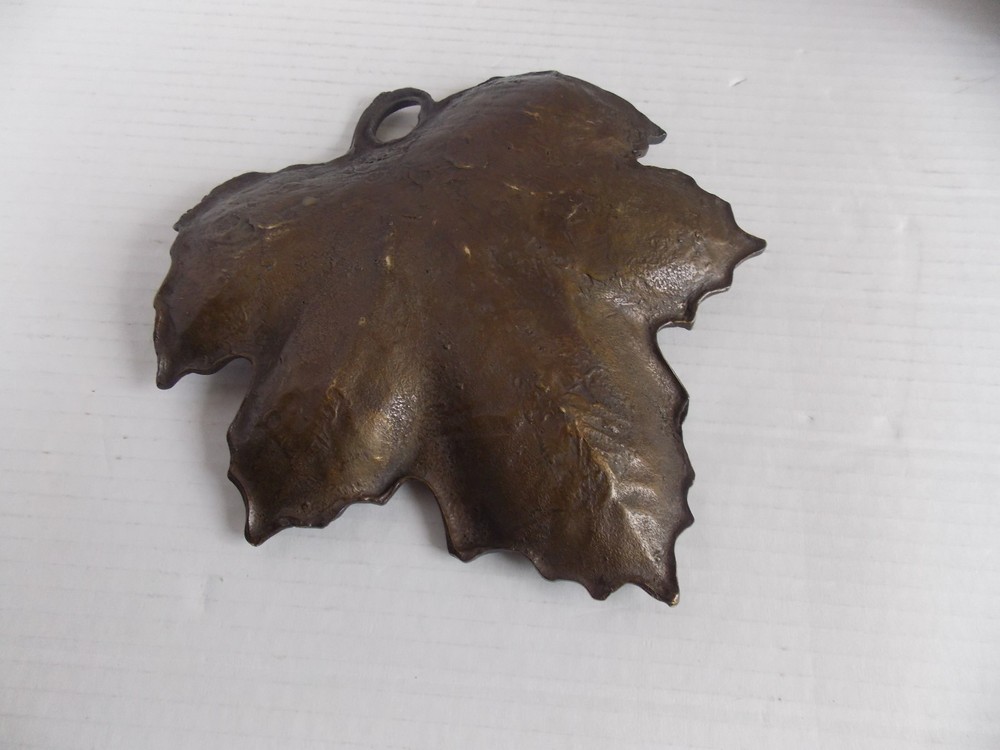 Vintage Bronze Metal Leaf Dish 8"