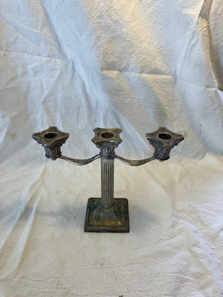 ￼ Antique Silver Plated Candelabra With Three Candle Arms