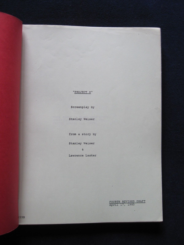 ORIGINAL SCI-FI FILM SCRIPT - PROJECT X with MATTHEW BRODERICK & HELEN HUNT