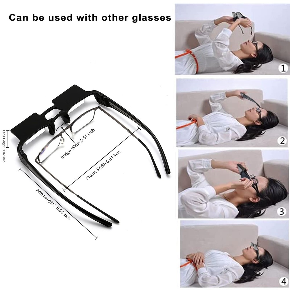 90° Angle Prism Reading Glasses for Lying Down, Watching TV, Mobile Use