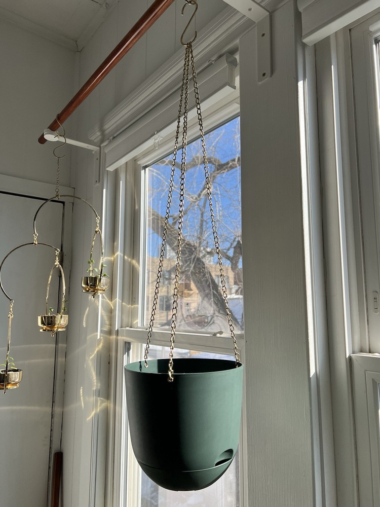 Dark Green Hanging Planter With Brass Chain