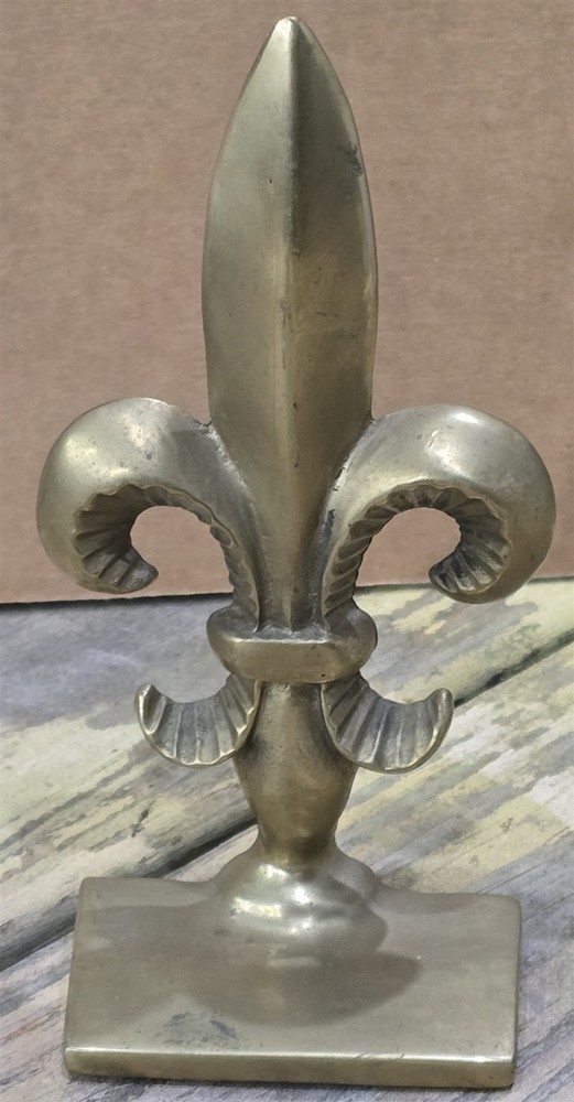 Vintage Solid Brass Fleur Di Lis Bookend Book End Nice Patina