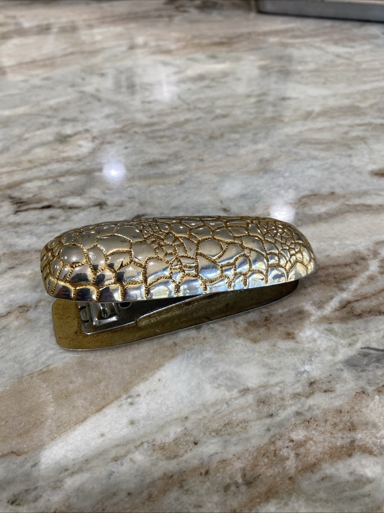 Brass Gold Tone Stapler Lizard Snake Scale Texture Vintage Works