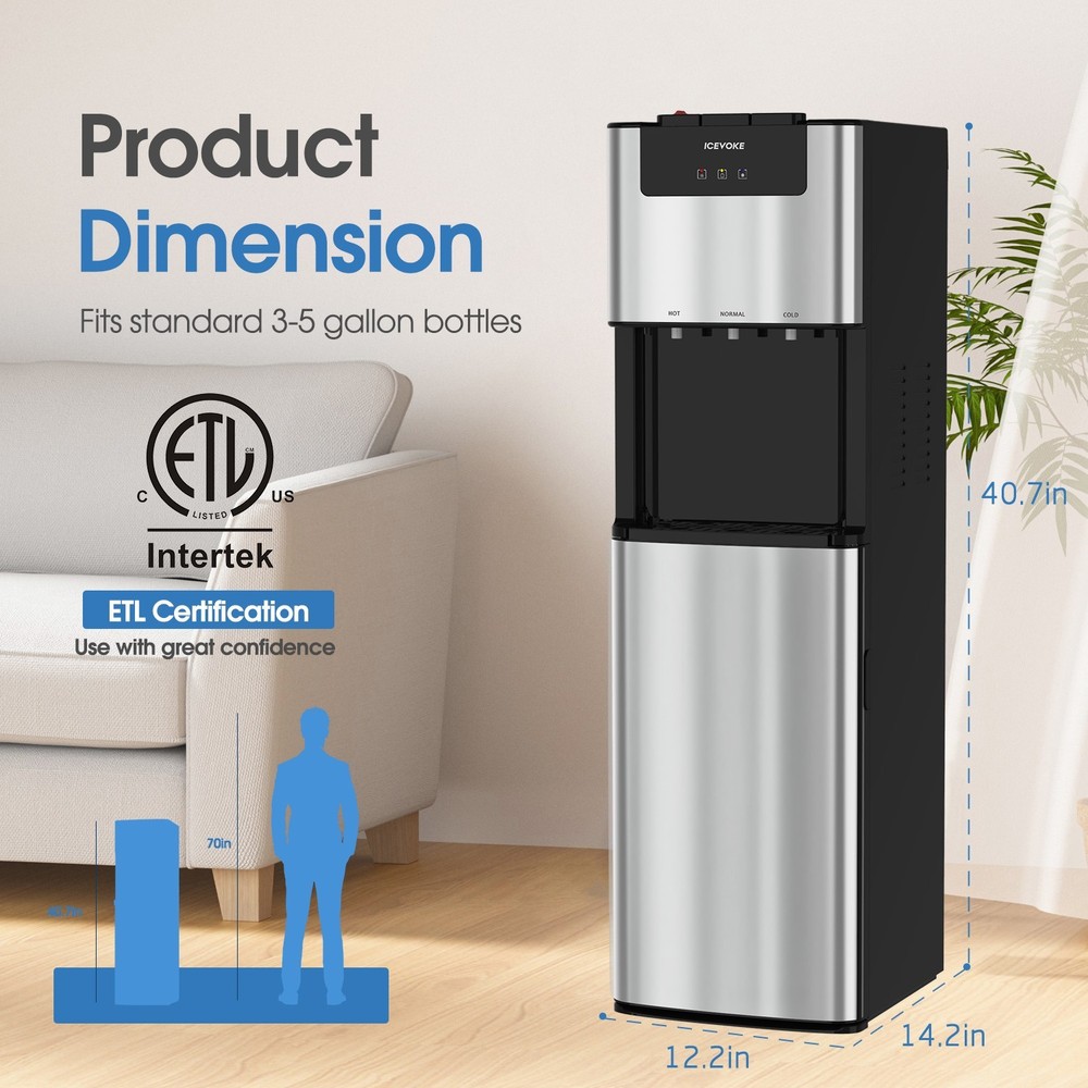 Bottom Loading Hot & Cold Water Cooler Dispenser for 3-5 Gallon & Self-cleaning
