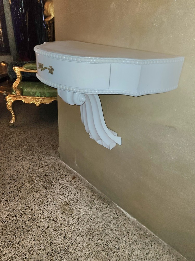 PAIR MID CENTURY MODERN Side Table or Consoles, Violin Scrolls Gloss White.