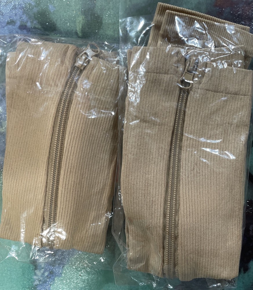Open Toe Beige Zipper Compression Socks S/M 2 Pair