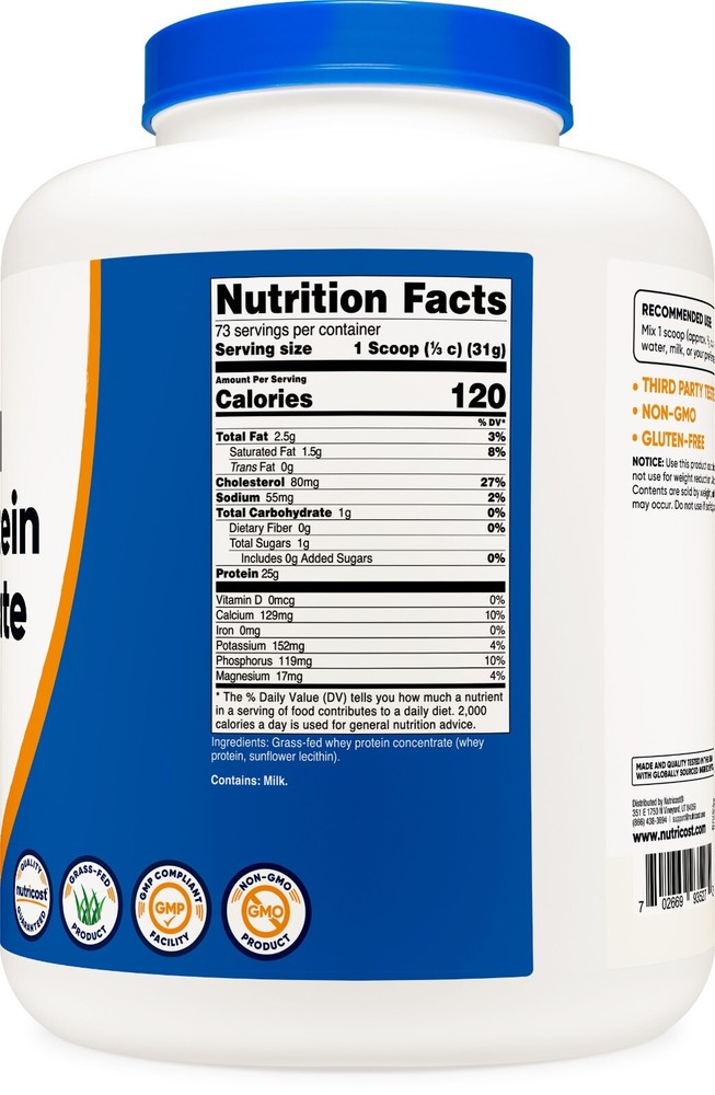 Nutricost Grass-Fed Whey Protein Concentrate (Unflavored) 5LBS