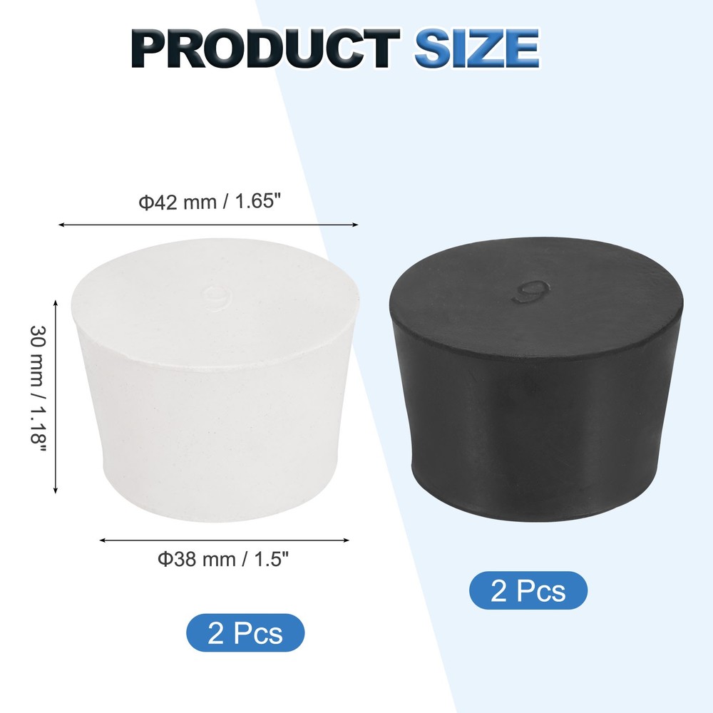 4 Pcs Solid Rubber Stopper Size 9#-46mm x 38mm - 30mm Long, Black/White