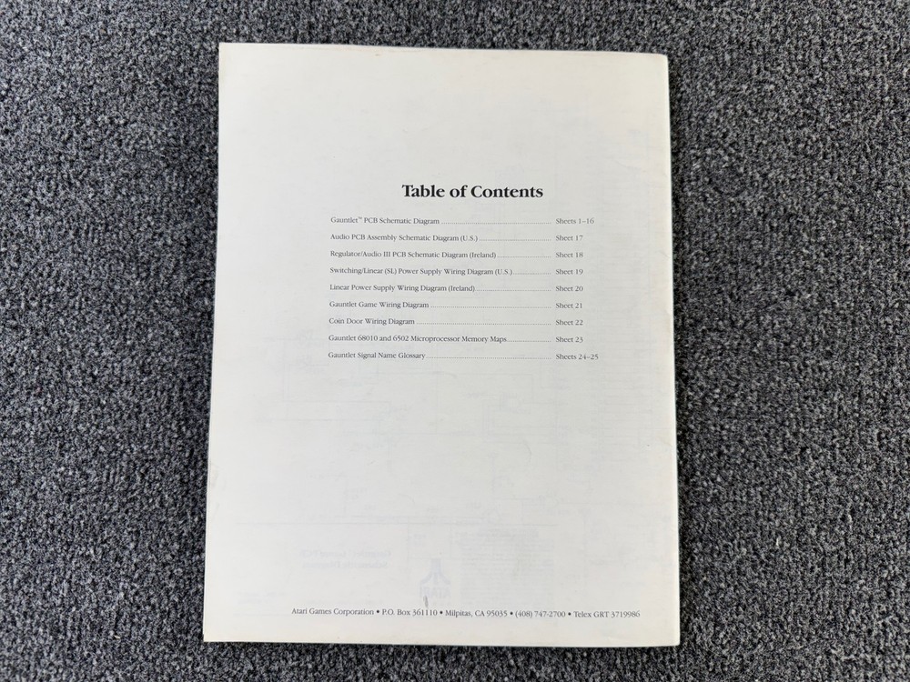 Atari Gauntlet Arcade Video Game Manual Schematics ORIGINAL