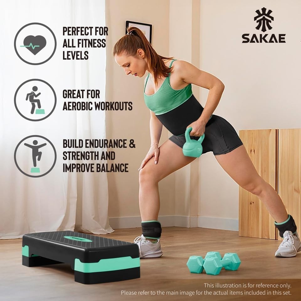 Adjustable Height Aerobic Stepper Set, Multiple Bundle Options with Dumbbells...