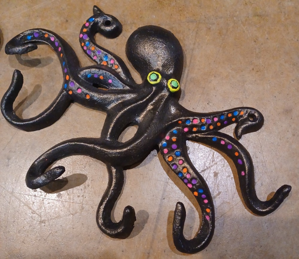 2-Cast Iron Octupus Wall Decor Hand Decorated.