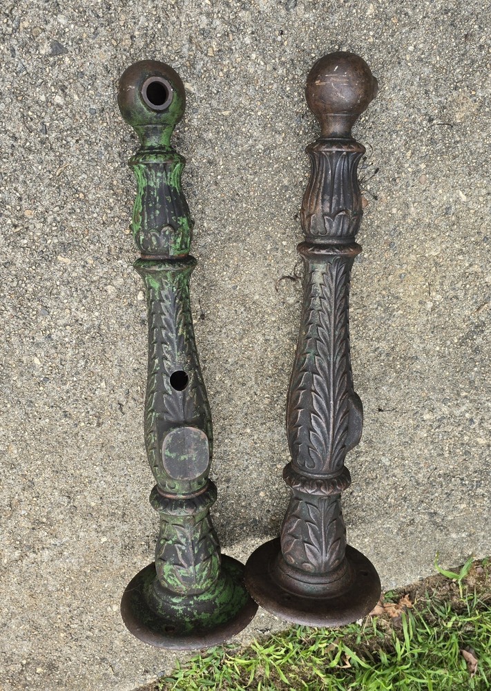 Old CAST IRON Architectural Salvage Holyoke Ma Rail Posts Pair
