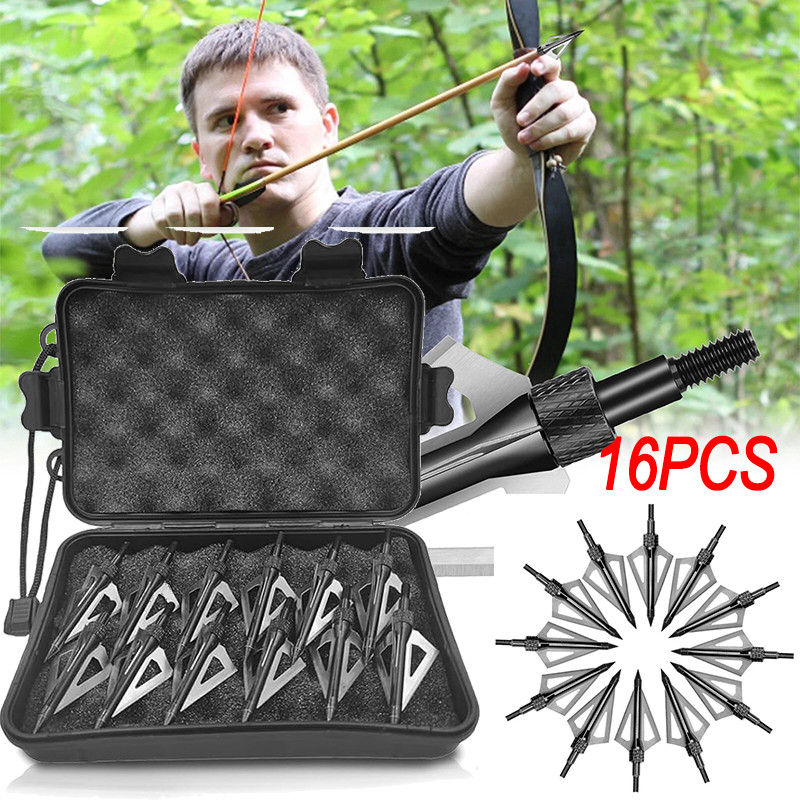 16Pcs 100Grain 3Blade Hunting Archery Broadhead Compound Bow Fixed Arrowhead Tip