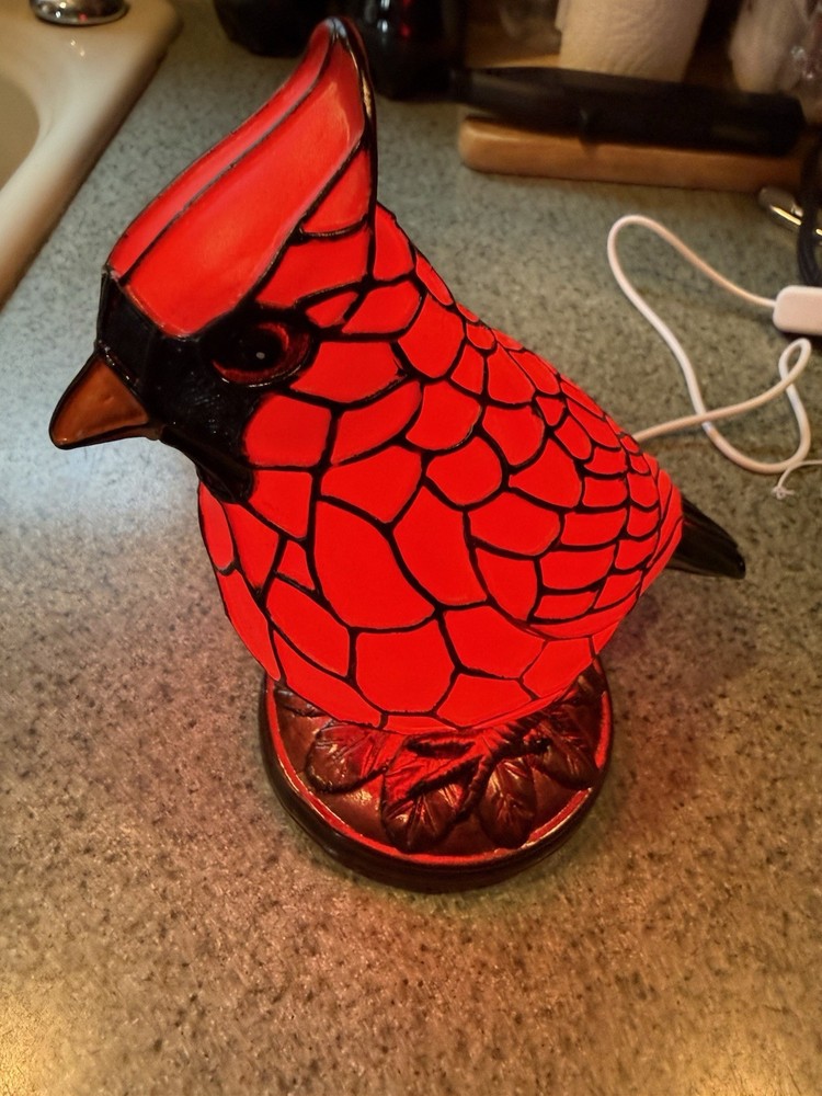 Red Cardinal Plastic LED Night Light W/Colorful Glow USB Powered Push Button