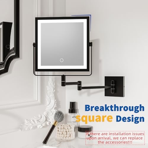 Rechargeable Wall Mounted Makeup Mirror with Lights, Double Sided Matte Black