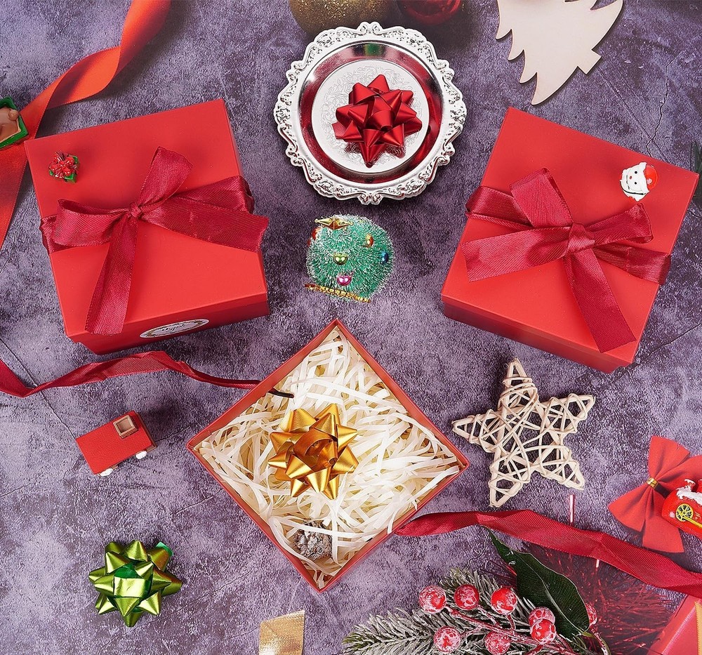 12Pack Small Gift Boxes with Lids, Red Gift Boxes with Ribbon for Christmas, ...
